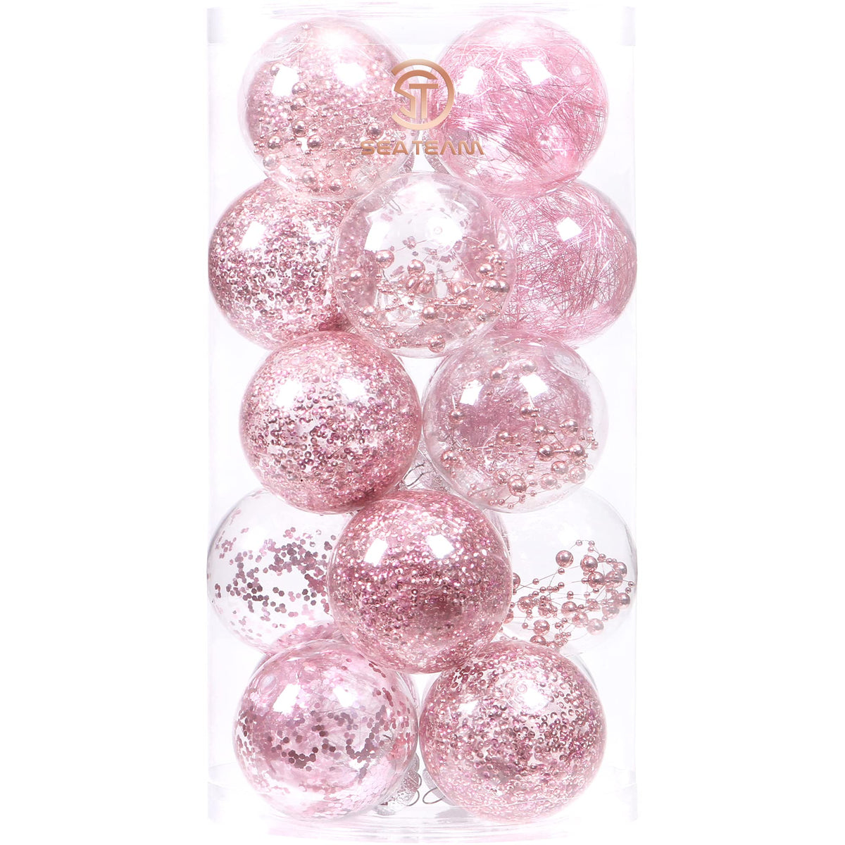 Sea Team 30-Pack Clear Christmas Ball Ornaments with Fillers, Champagne