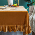 GLORY SEASON Velvet Tablecloth Luxurious Solid Rectangle Table Cloth,Oblong Retro Farmhouse Ruffle Tablecloths Washable Table Cover for Party Olive Green,52x70 Inches