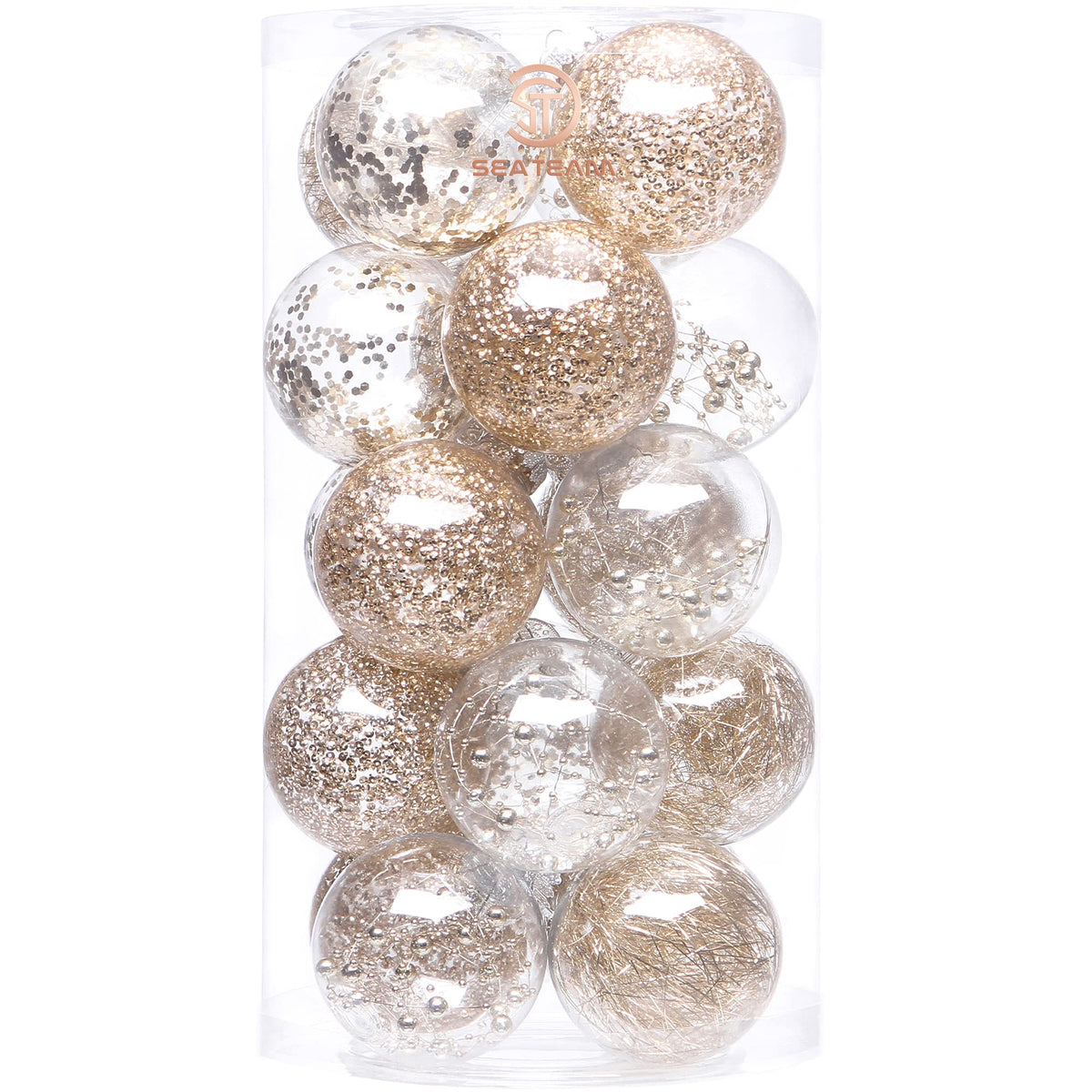 Sea Team 30-Pack Clear Christmas Ball Ornaments with Fillers, Champagne