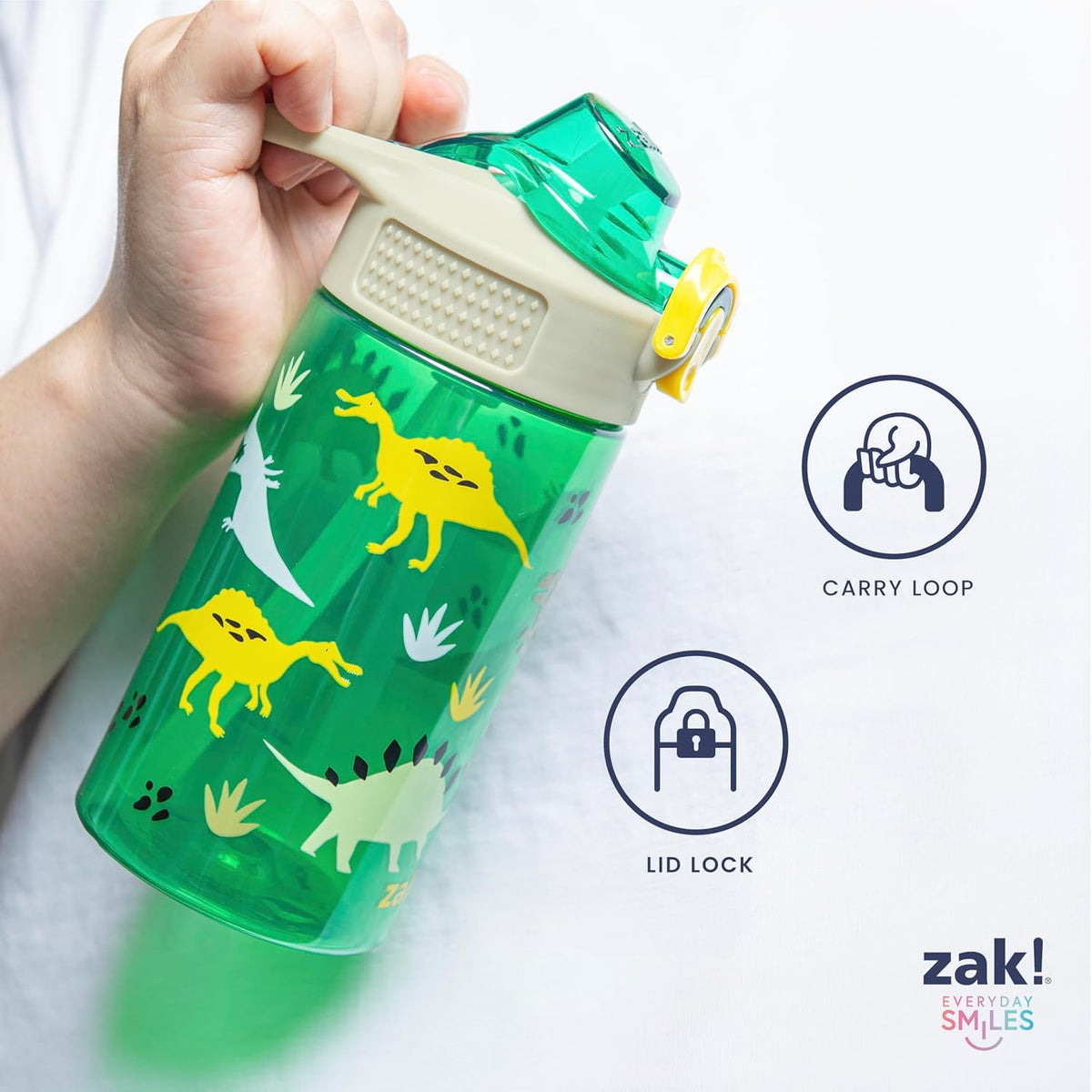 Zak Designs Sanrio Hello Kitty Sage 16oz Leak-Proof Straw Kids Water Bottle | BPA Free, Durable Plastic, Cupholder Friendly, Dishwasher Safe, Easy to Clean, Lid Lock, Handle, For School, Home, Travel