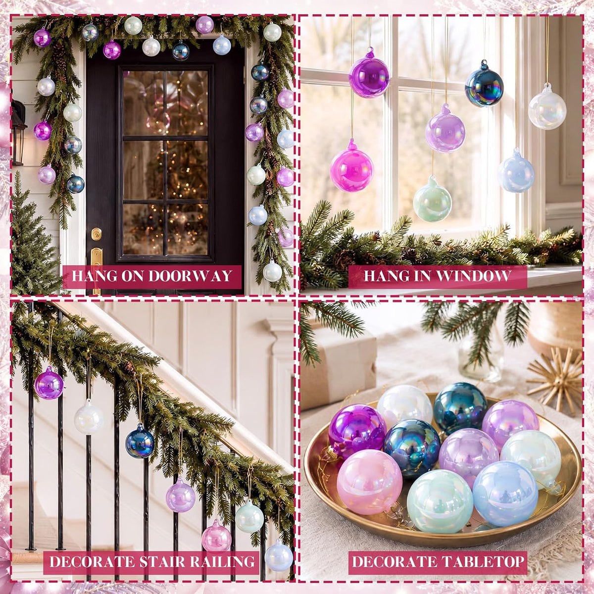 Seenelling 12 Pcs Iridescent Pastel Glass Christmas Ball Ornaments for Tree