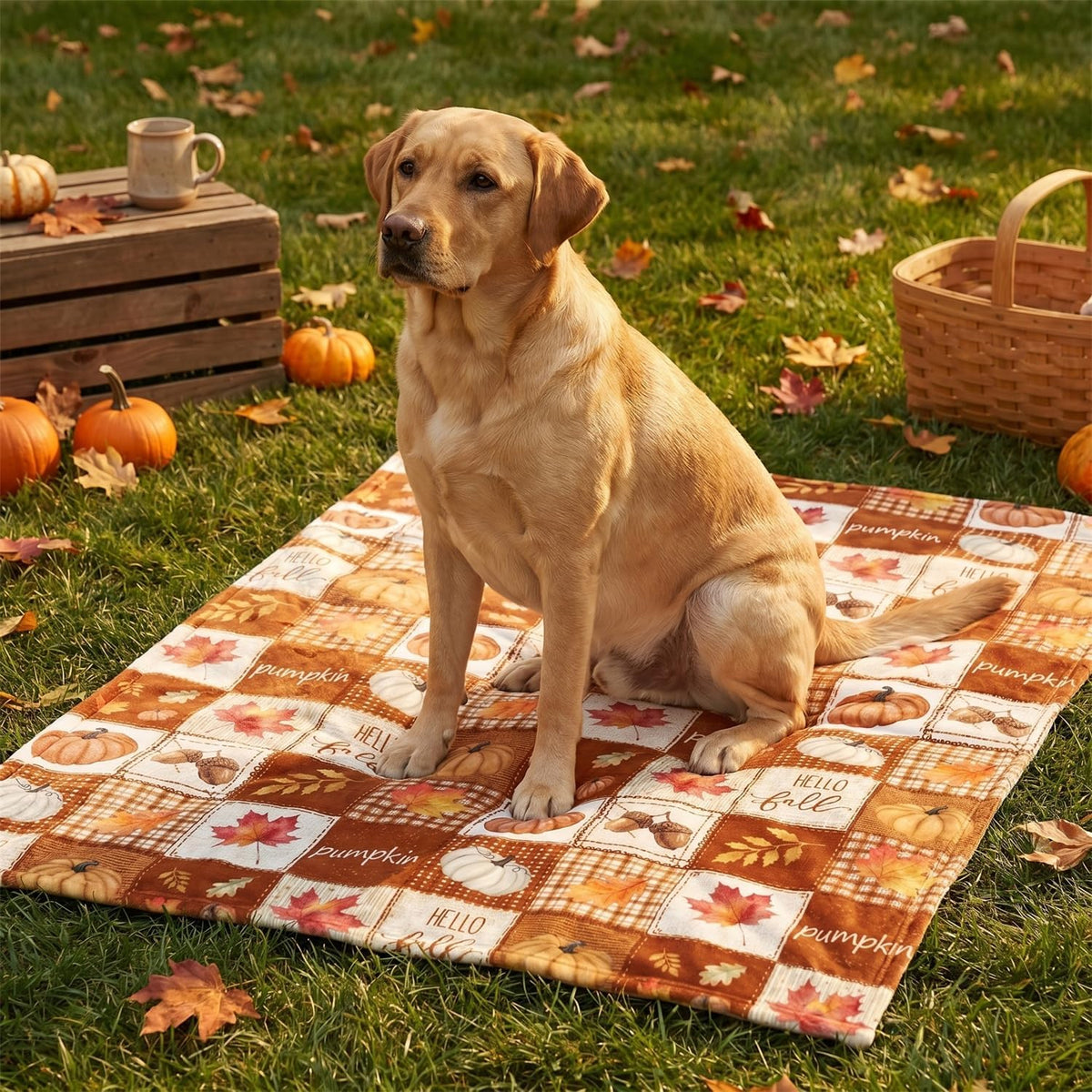 Horaldaily Fall Checked Pumpkin Leaves Flannel Pets Blanket 20x30