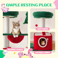 SHA CERLIN 67in Tall Cat Tree/Climbing Tower with Top Perch, Hammock, Sisal Scratching Posts/Cute Condo for Indoor Kitties/Pet Feline House/Activity Center/Christmas Decor/Green & Red