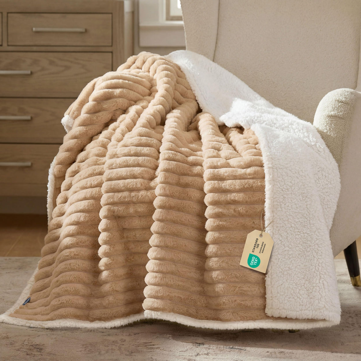 Bedsure ComfyFleece™ Waterproof Dog Blankets for Large Dogs,50x60 Cream | Soft Plush Couch Cover,Washable Corduroy Fleece for Furniture Protector,Cozy Calming Reversible Pet Blanket for Senior Dogs