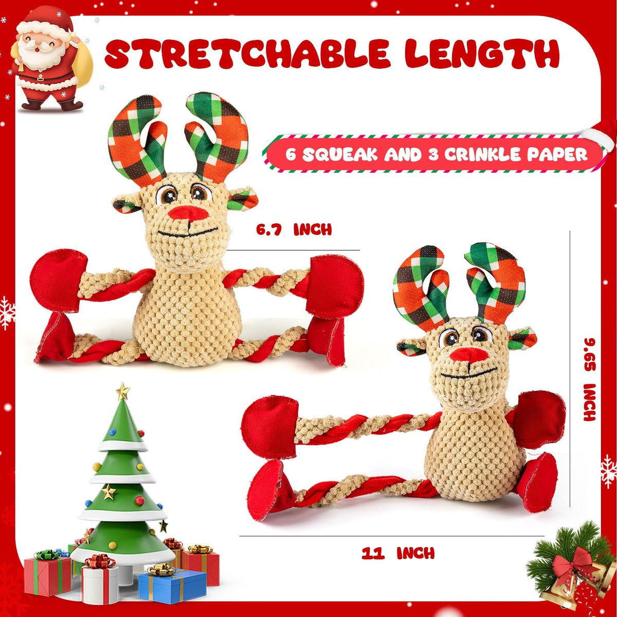 Christmas Squeaker Dog Toys Interactive Durable Dog Chew Toys Reindeer Plush Toy for Puppy Small Dogs Medium Dogs and Large Dogs Birthday