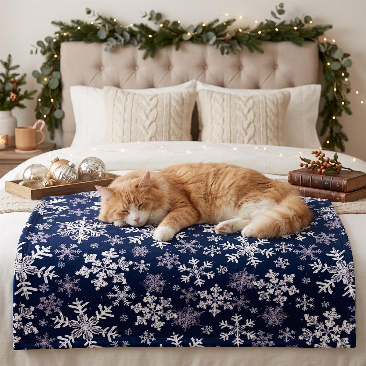 Horaldaily Christmas Navy Blue Snowflakes Flannel Pets Blanket 30x40