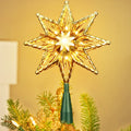 ODEETRONIC Christmas Star Tree Topper Lights, 9.5in UL Certified 3D Star Tree Topper, Double Sided Christmas Tree-top with 10 Count Incandescent Warm White Lights for Xmas Tree Home Decor, Gold