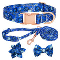 Dog Collar and Leash Set Girls Adjustable Puppy Collars with Floral Bow Tie for Small Medium Large Female Dogs, Orange Flower, XS
