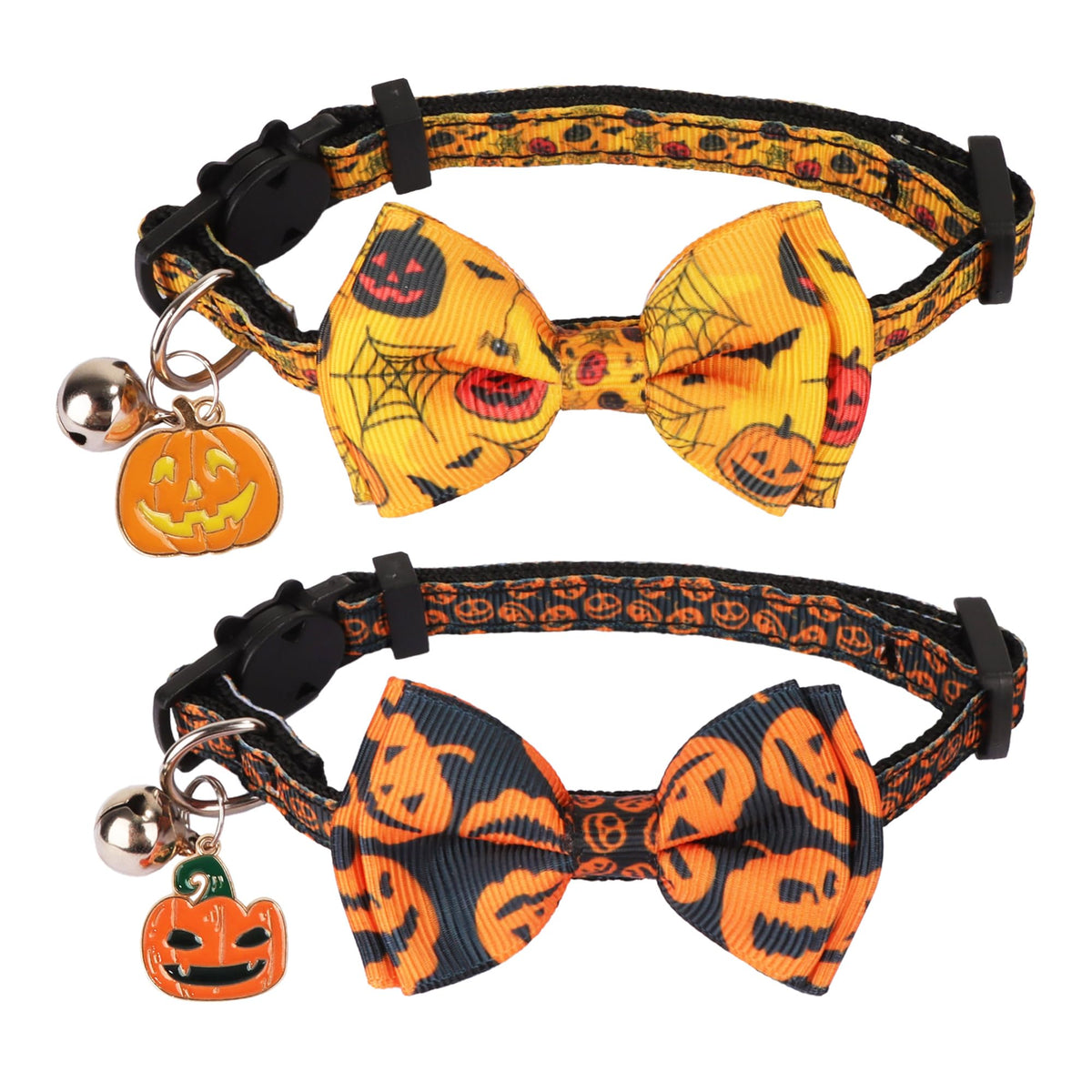 ADOGGYGO Halloween Cat Collar with Bow Bell, Skull Cat Bow Tie Collar