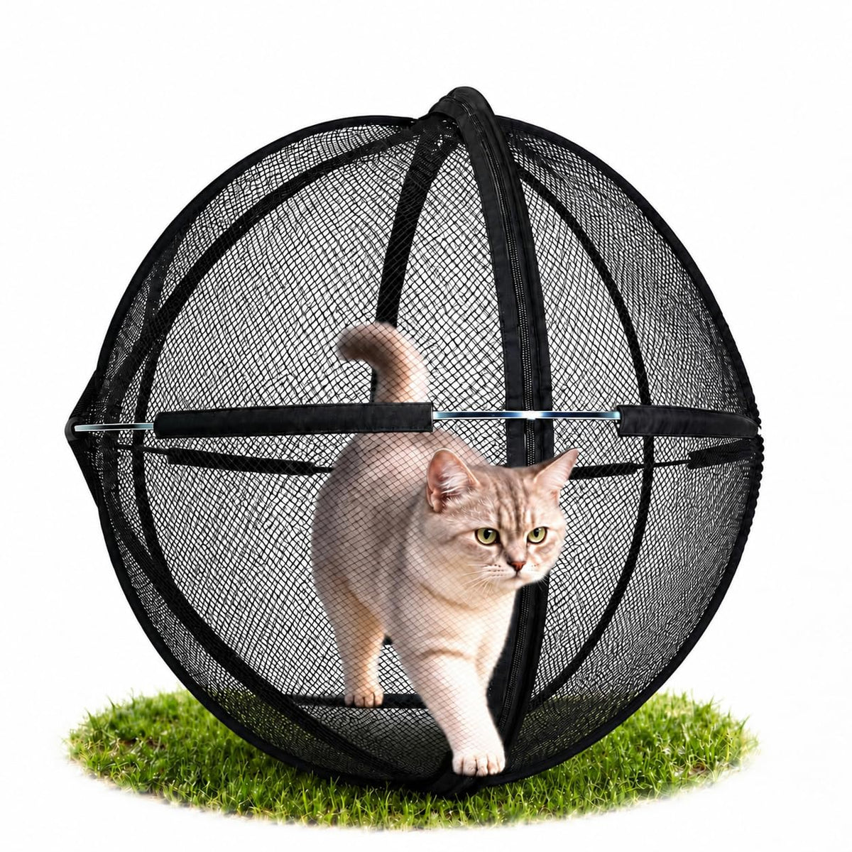 Hamster Ball for Cats, Rolling Cat Playpen, Foldable Mesh Outdoor Catio (A)