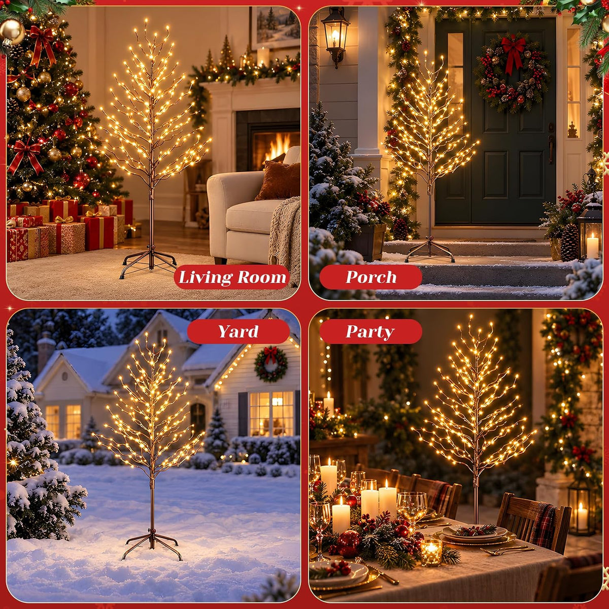 DUMOS 5 Ft Lighted Star Christmas Twig Tree with 200 LED Lights, Xmas Decor
