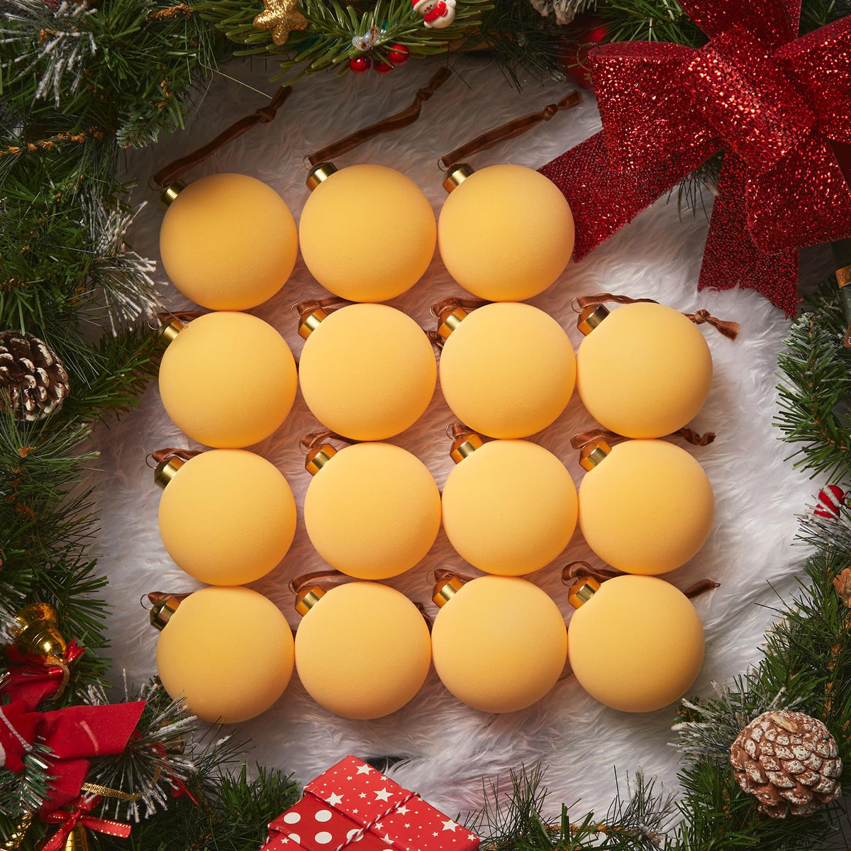 Brightown 15 Pcs Red Velvet Christmas Ornaments Balls Set, 3.15 Inch Balls