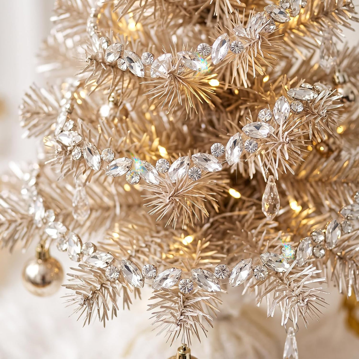Yookeer 12 ft Silver Crystal Christmas Tree Garlands Rhinestone Ornament