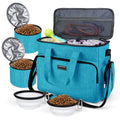BAGLHER Pet Travel Set Airline-Approved Carrier for Small/Medium Cats & Dogs + Travel Bag with Food Containers & Silicone Bowls, Grey & Green