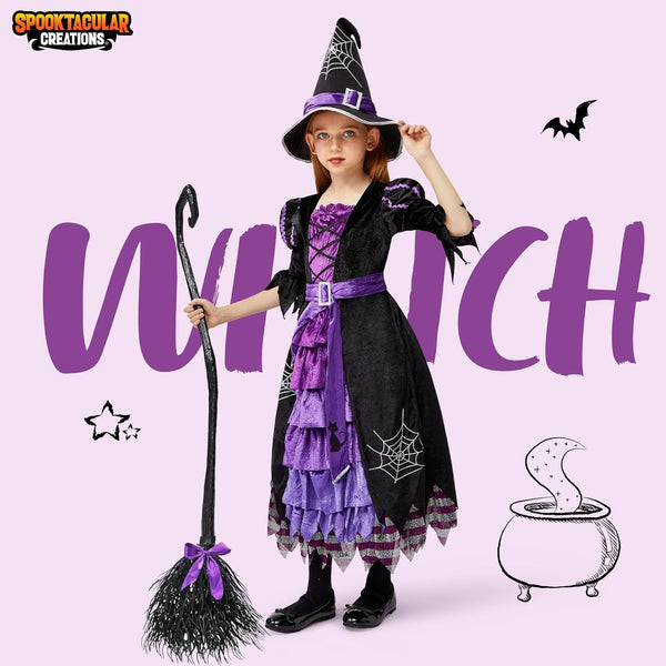 Spooktacular Creations Fairytale Witch Cute Witch Costume Deluxe Set with Broom for Girls