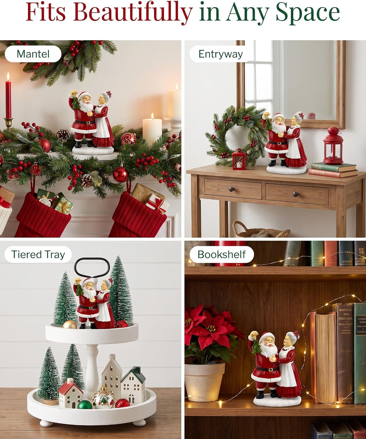 5.5'' Santa and Mrs. Claus Mistletoe Figurine Christmas Tabletop Decor