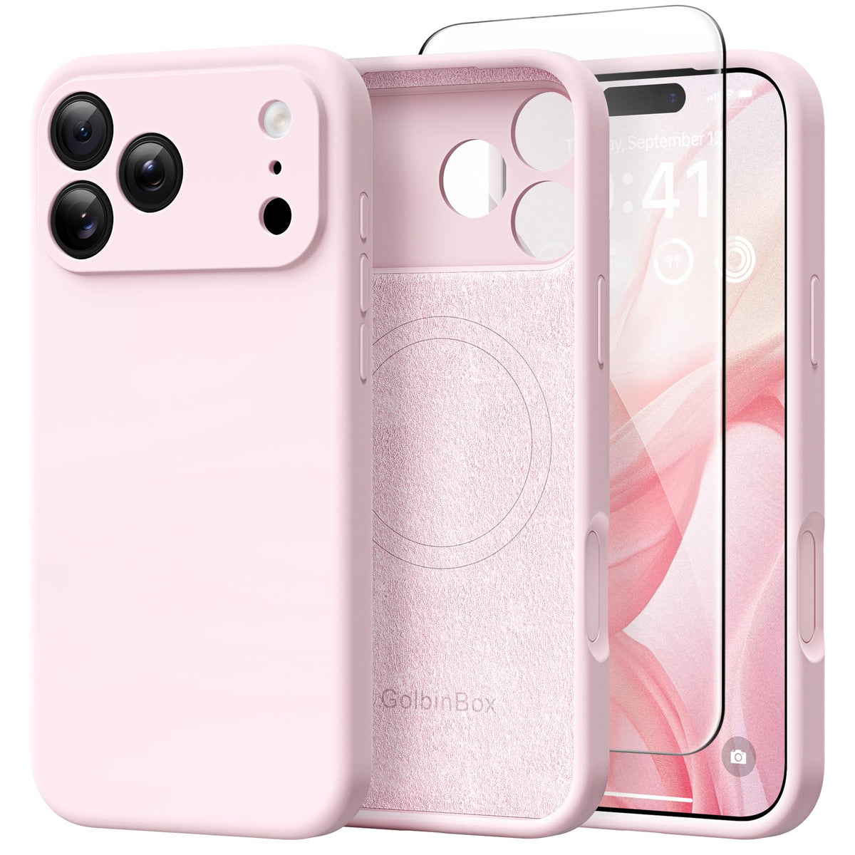 GolbinBox Magnetic for iPhone 16 Pro Max Case, Silicone Cover, Chalk Pink