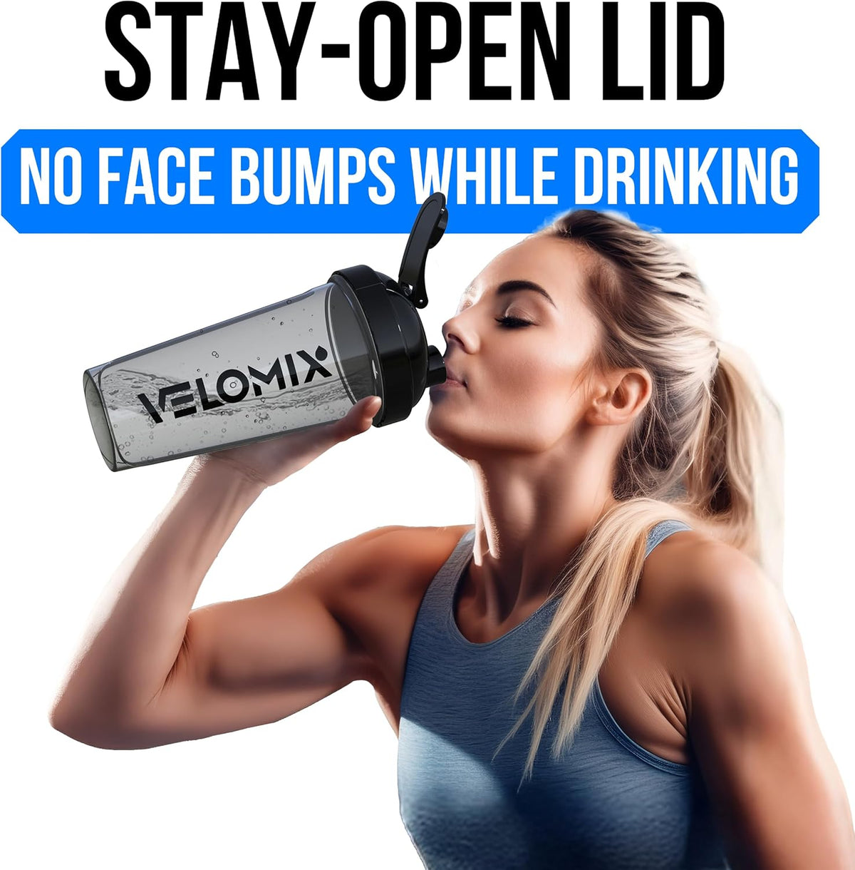 VELOMIX 2 Pack 28oz Protein Shaker Bottle for Protein Mixes, Black/Transpar
