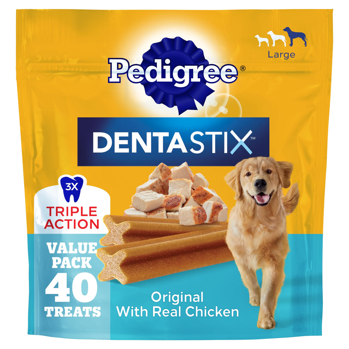 Pedigree Dentastix Dog Dental Treats, Large Breed Dog Treats, Fresh Flavor, 1.87 lb. Bag (36 Treats Total)