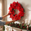 Riceshoot Christmas Artificial Poinsettia Wreath 20" Christmas Red Wreath