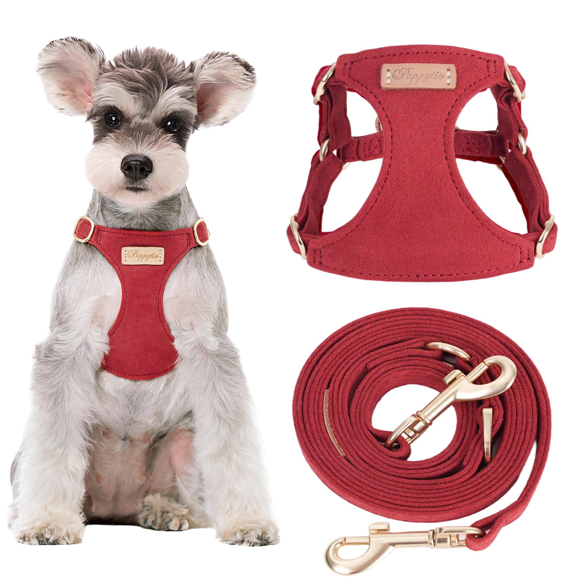 Puppytie xs Dog Harness with Multifunction Dog Leash,Soft Adjustable No Choke Escape Proof Pet Harness Vest,red-Camellia,XS