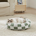 Ohocut Checkered Dog Bed, Cute Black White Retro Style Aesthetic Round Warming Pet Calming Beds for Small Dog and Cats, Plush Cozy Donut Dog Beds Washable, 30" L x 30" W x 8" Th