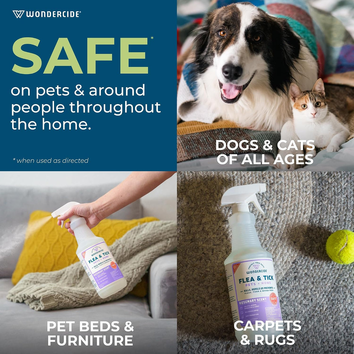 Wondercide Flea Tick & Mosquito Spray for Pets & Home - Rosemary 16 fl oz | With Natural Essential Oils - Killer, Control, Prevention, Treatment of Fleas & Ticks for Dogs and Cats - Pet & Family Safe