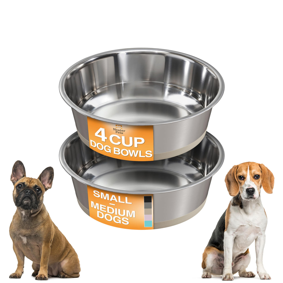 Neater Pet Brands Stainless Steel Dog Bowls with Non-Slip Rubber Bottom – Set of 2, 6 Cup (48 oz), Black - Heavy Duty Metal Dog Bowl, Dishwasher Safe, Food or Water Bowl, Ideal for Large Dogs