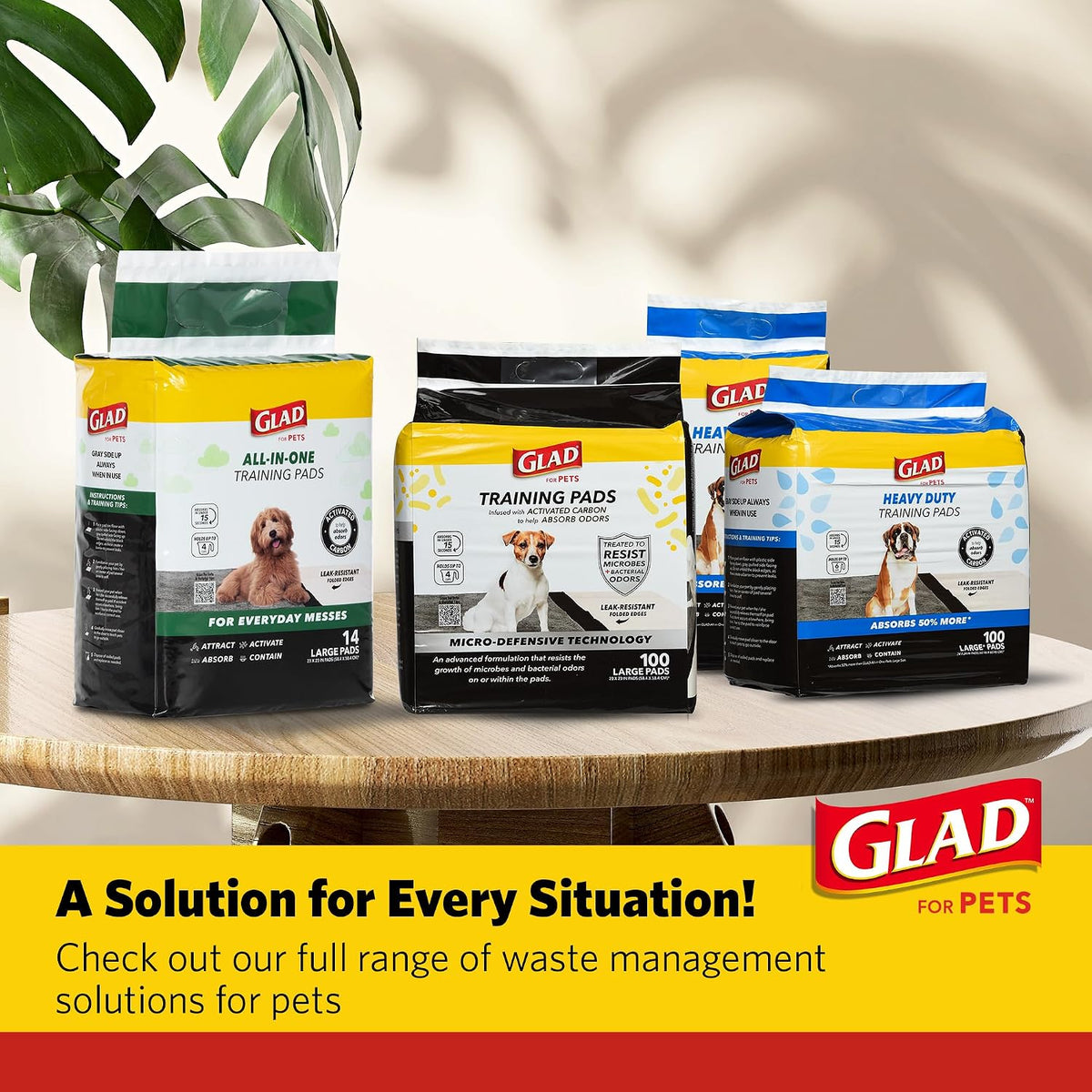 Glad for Pets Activated Carbon Dog Training Pads - Absorbent Large Disposable Dog Pee Pads for Dogs, XL Potty Pads for Dogs, Charcoal Puppy Pads with Adhesive Tabs, Jumbo Dog Pads, 28" x 30", 50 Count