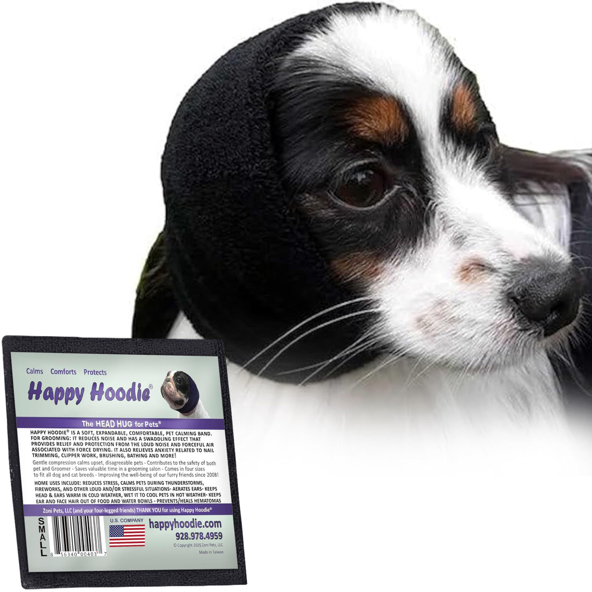 Happy Hoodie The Original Dog & Cat Calming Band - American Brand - Anxiety Relief/Noise Protection-Grooming-Thunder-Fireworks (XS, Purple) - Since 2008