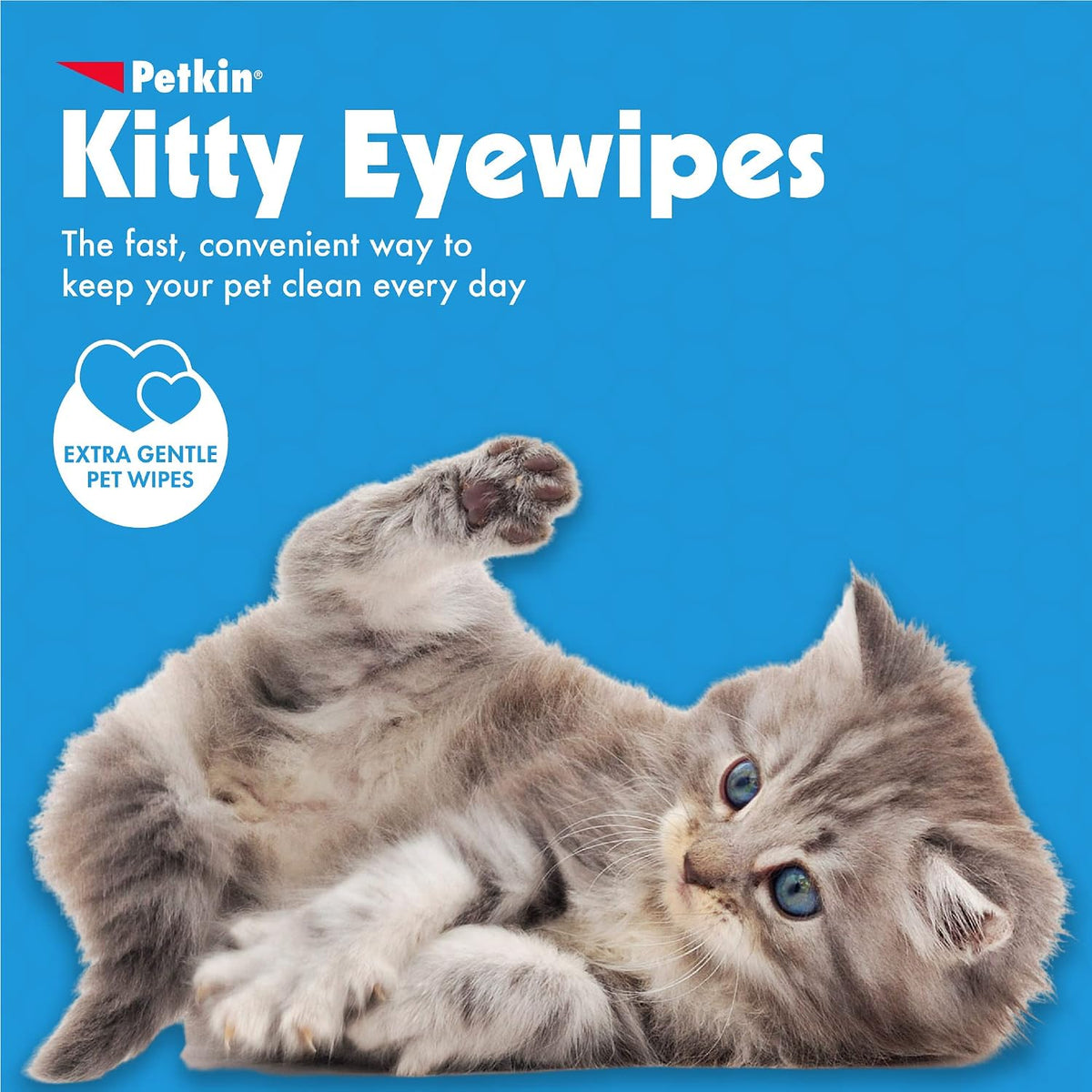 Petkin Kitty Eye Wipes, 40 Moist Wipes - Gentle Eye Cleaning Wipes Remove Dirt, Discharge, & Tear Stains - Safe, Convenient, Easy to Use Pet Wipes for Cats & Kittens - Ideal for Home or Travel