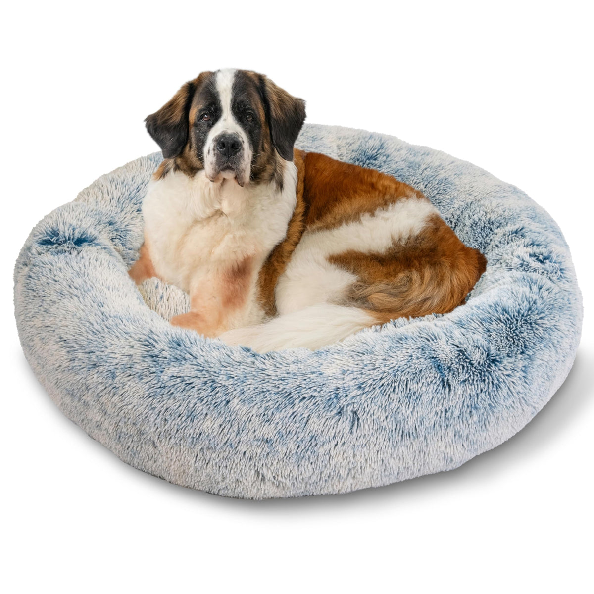 Best Friends by Sheri The Original Calming Donut Dog Bed for Large Dogs up to 100 lbs, Shag Faux Fur, Taupe, Large, 36" x 36"