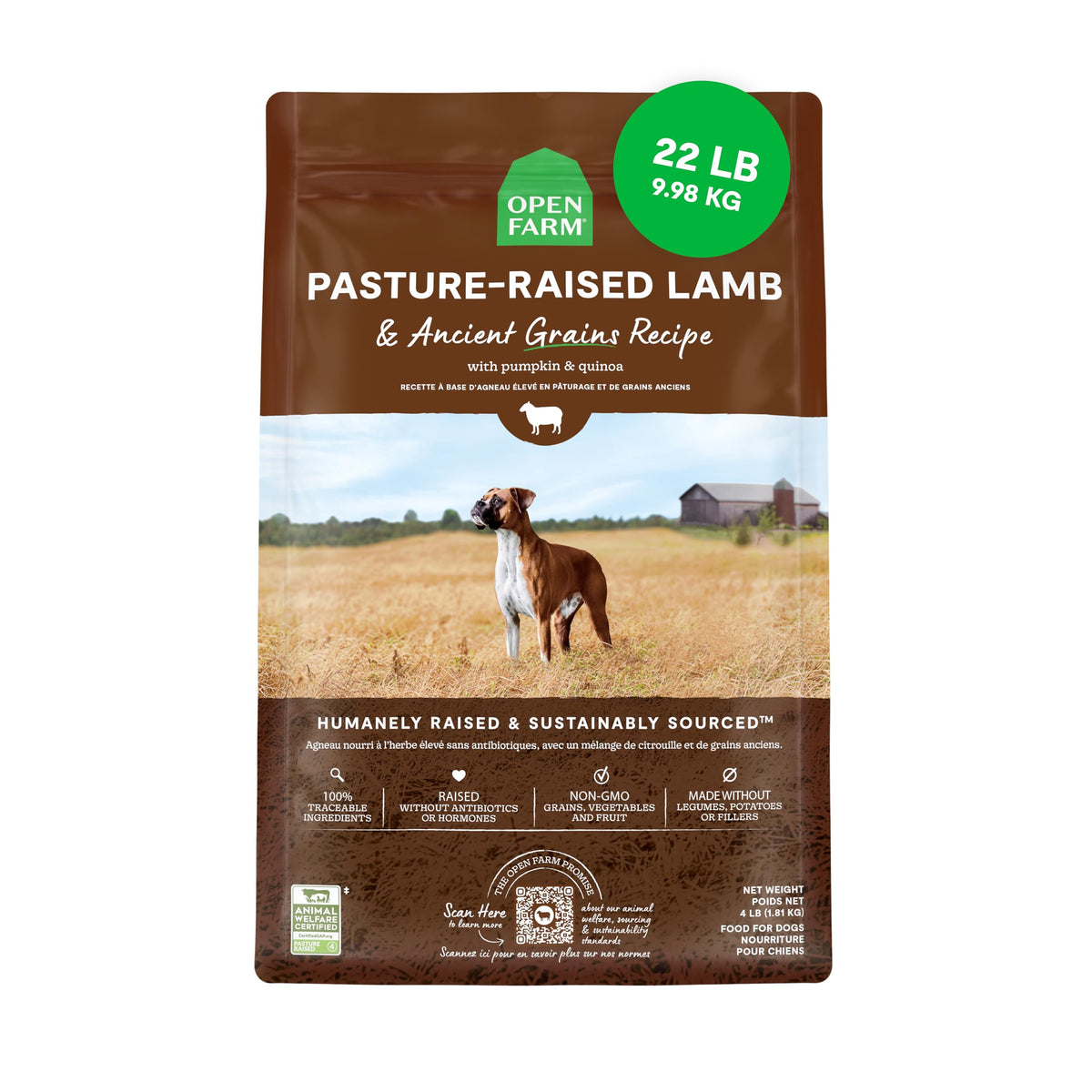 Open Farm, Ancient Grains Dry Dog Food, Protein-Rich & Nutrient Dense, 90% Animal Protein Mixed with Non-GMO Fruits, Veggies and Superfoods, Grass-Fed Beef Recipe, 4lb Bag