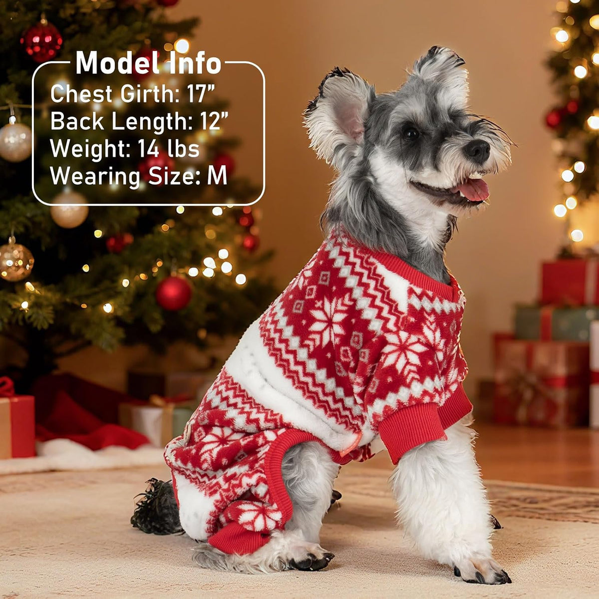KYEESE Dog Christmas Pajamas for Small Dog Velvet Onesie with Red Snowflake