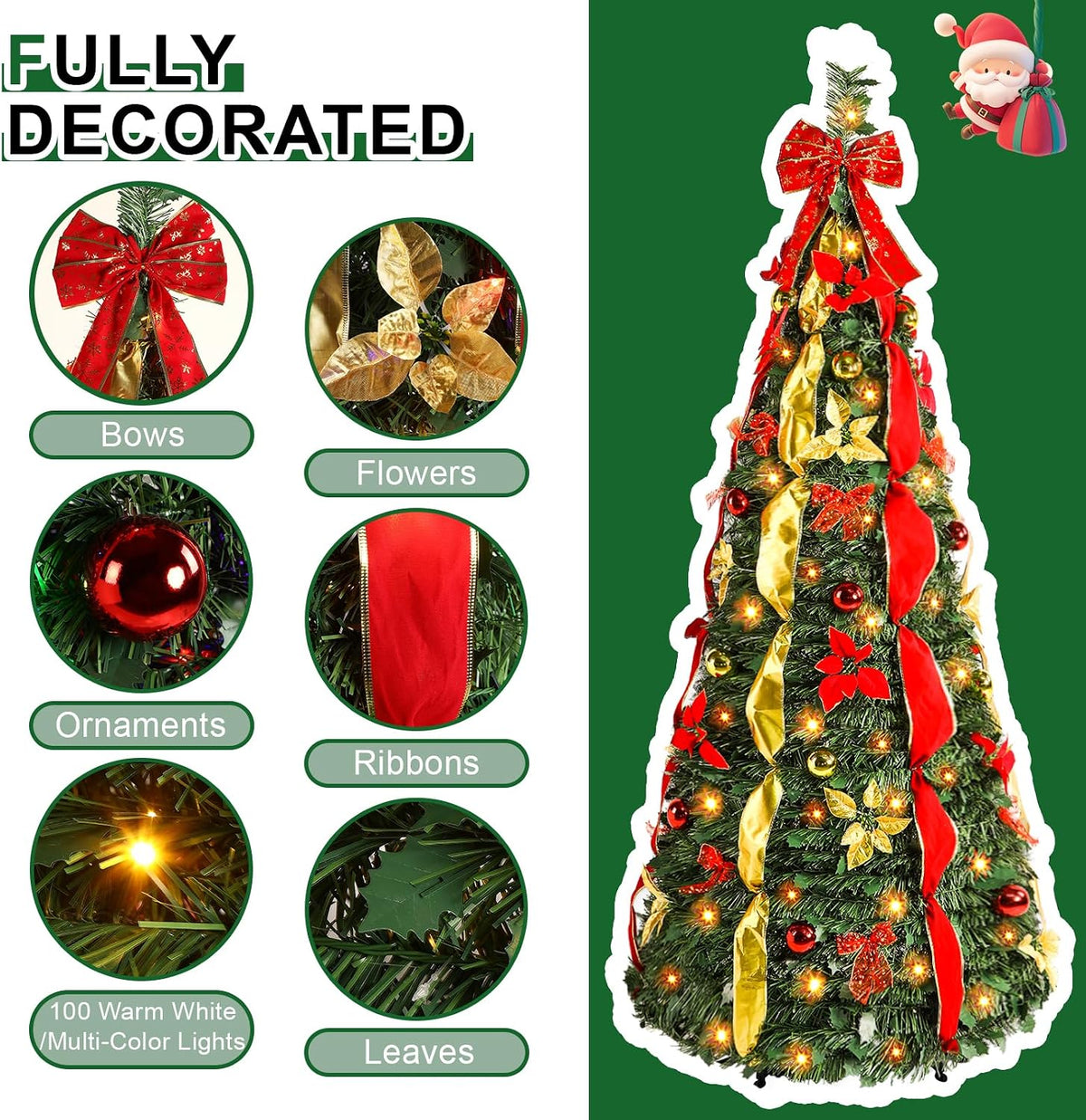 Alupssuc 6FT Pop Up Christmas Tree, Full Shape, Remote, Dual Color Lights