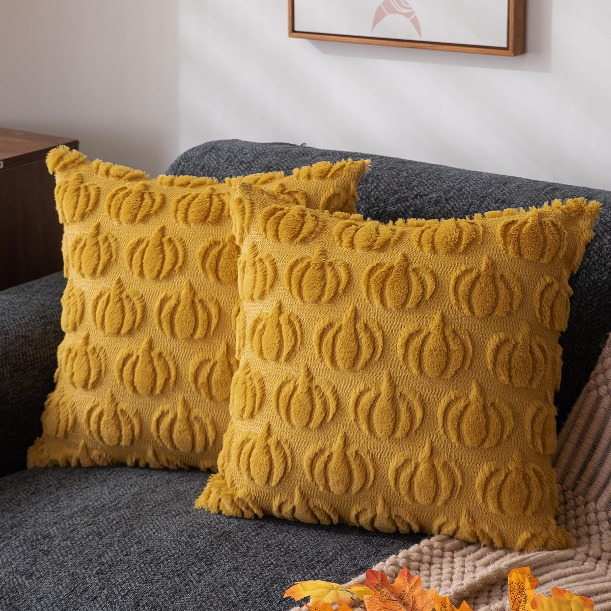 DFXSZ Fall Pillow Covers 18x18 2Pcs Rust Pumpkin Fall Decorations for Home | Fall decor Set of 2 Throw Pillow Cases Soft Plush Faux Fur Wool Couch Cushion for Chair Sofa Bedroom Living Room Home Decor