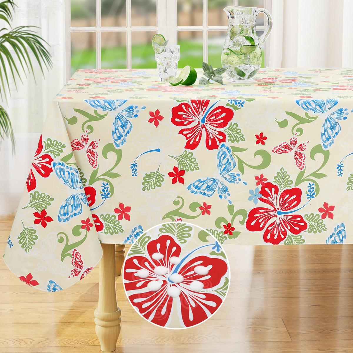 Rectangle Waterproof Vinyl Table Cloth, Wipeable Tablecloth with Flannel Backing, Plastic Table Cover for Fall, Thanksgiving (Pumpkin, 52" x 70")