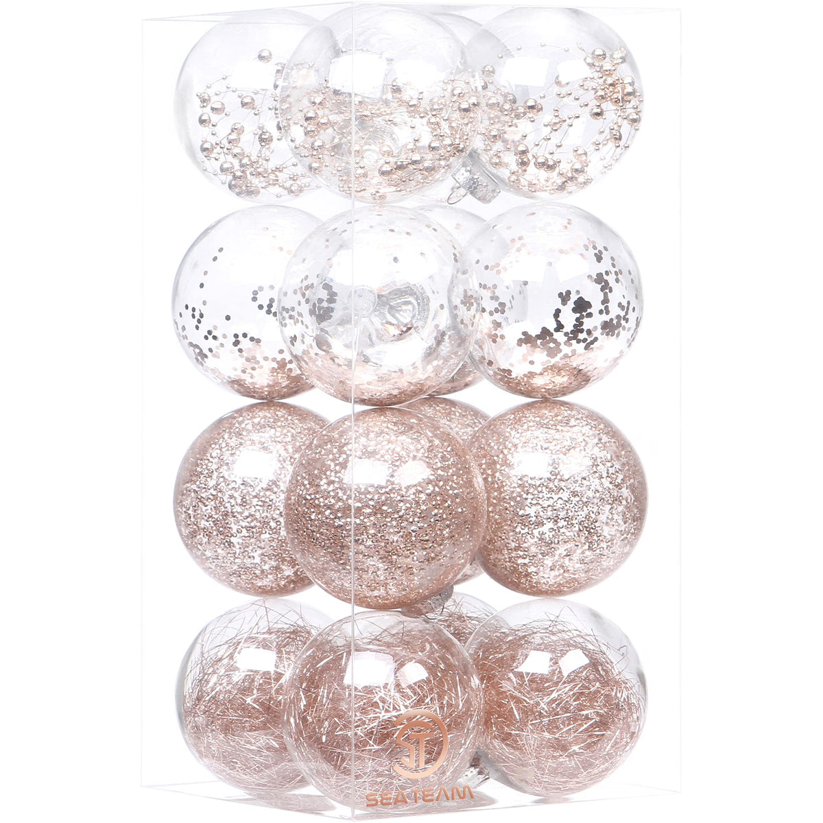 Sea Team 30-Pack Clear Christmas Ball Ornaments with Fillers, Champagne