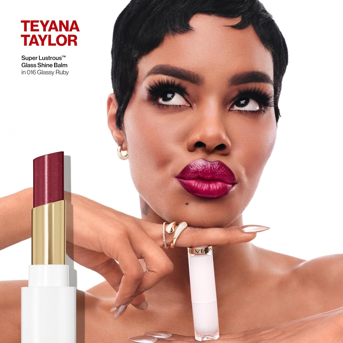 REVLON Super Lustrous Glass Shine Balm, Sheer Glossy Tinted Lip Balm, Hydrating Formula with Hyaluronic Acid, Aloe & Rose Quartz, 020 Glaring Red, 0.11 oz