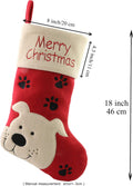 WEWILL 18" Dog Felt Christmas Stockings Paws Puppy Red Xmas Stocking Decor