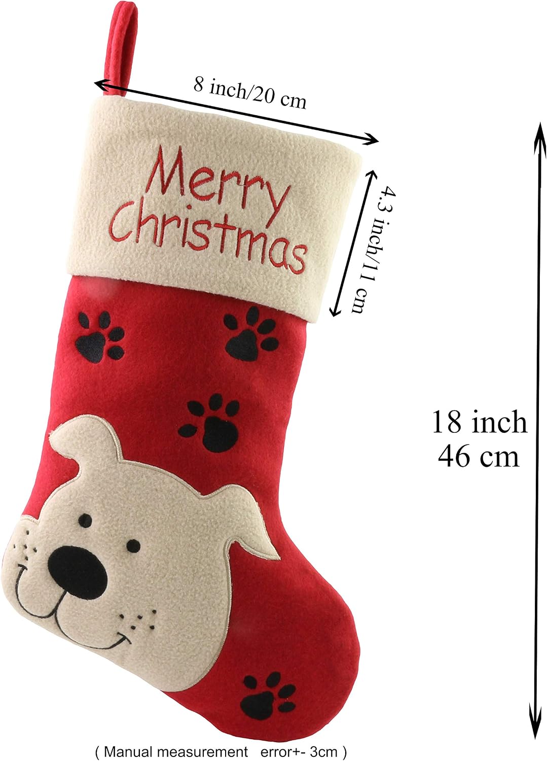WEWILL 18" Dog Felt Christmas Stockings Paws Puppy Red Xmas Stocking Decor