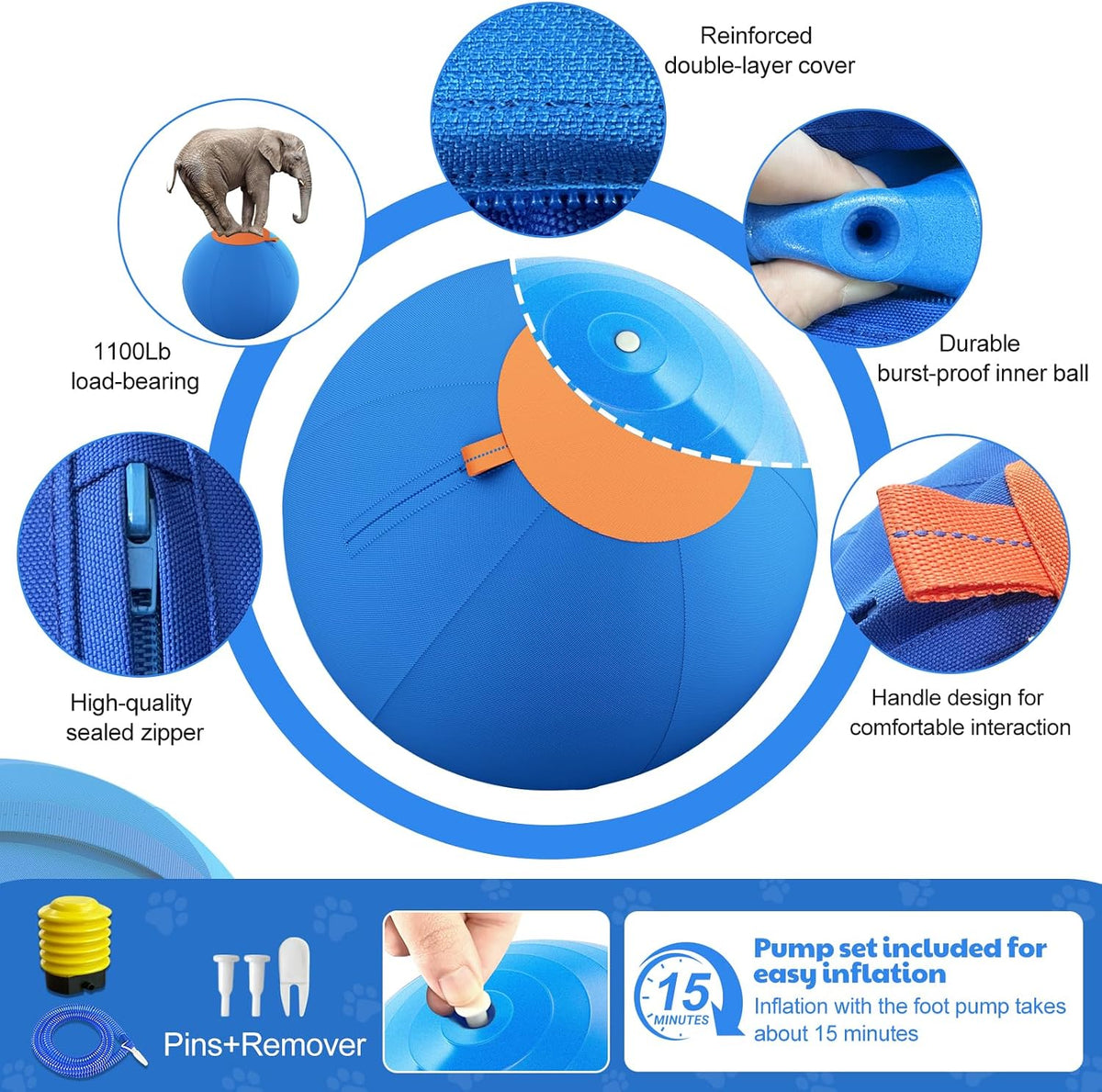 Happypaw 3.0 2026 Upgrade 18'' Herding Ball for Dogs – Enhanced Chew Resistance & Heavy-Duty Material, Dog Toy Agility Equipment for Australian Shepherds,Collies, Includes 5 Repair Patches
