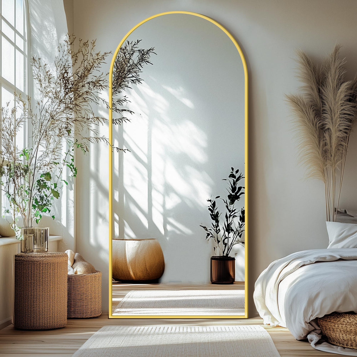 Arched Full Length Mirror with Stand, Black Floor Mirror | Aluminium alloy frame with HD float glass for distortion-free reflection. Free standing or wall mounted.