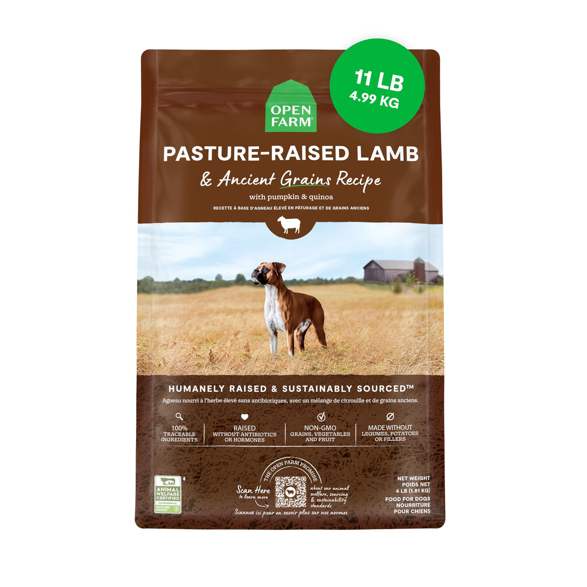 Open Farm, Ancient Grains Dry Dog Food, Protein-Rich & Nutrient Dense, 90% Animal Protein Mixed with Non-GMO Fruits, Veggies and Superfoods, Grass-Fed Beef Recipe, 4lb Bag