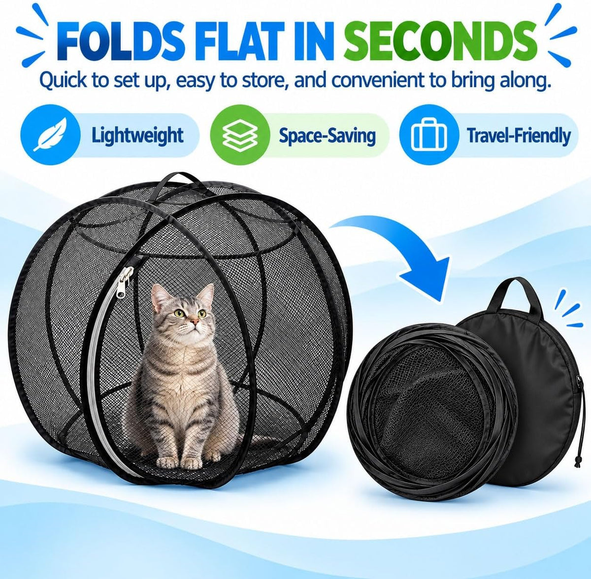 Hamster Ball for Cats, Rolling Cat Playpen, Foldable Mesh Outdoor Catio (A)