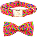 Fall Dog Collar with Bow, Black and Orange Print Fall Pet Collars Small