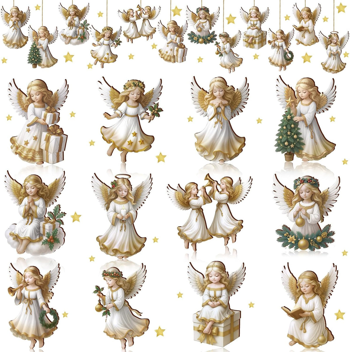 Yookeer 24 Pcs Angel Ornaments for Christmas Tree Wood Hanging Decorations