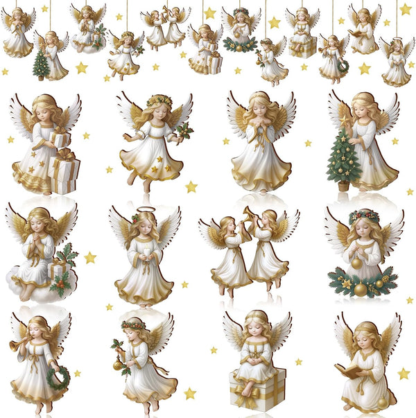 Yookeer 24 Pcs Angel Ornaments for Christmas Tree Wood Hanging Decorations