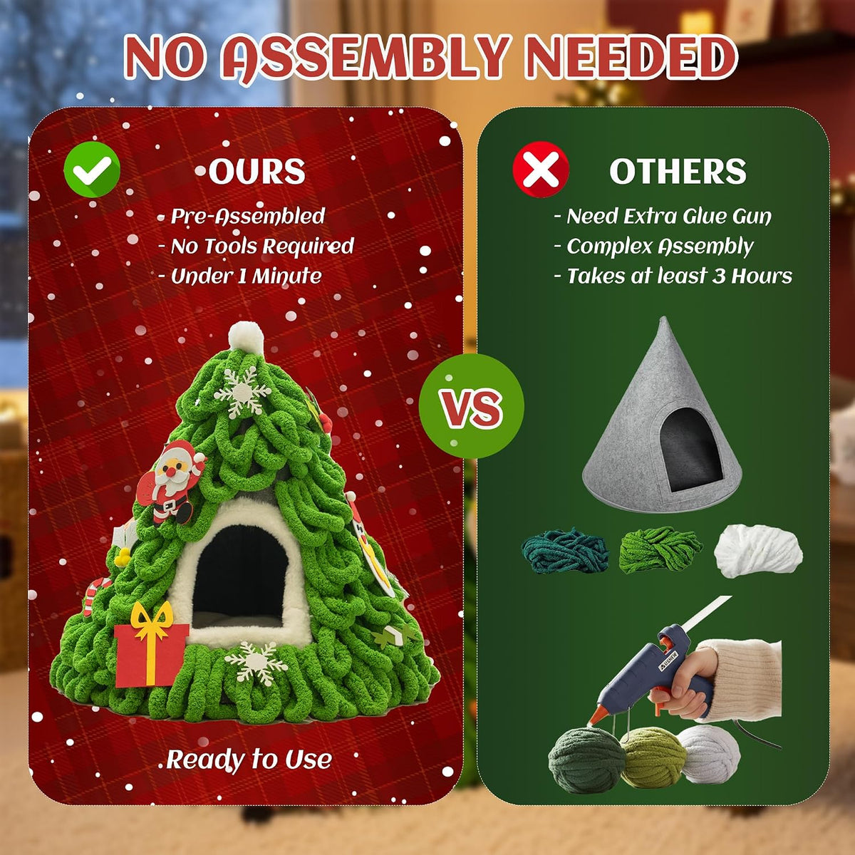 PETKARAY Christmas Tree Cat Cave Bed for Indoor Cats, Cozy Felt Cat House