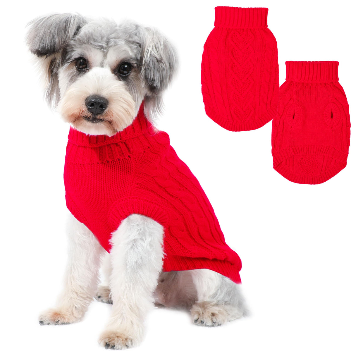 Dog Sweaters for Small Dogs Small Dog Clothes for Winter Solid Knitted Puppy Clothes Warm Turtleneck Doggy Coat Pullover Pet Cat Sweater with Heart-Shape Design(Khaki, X-Small)
